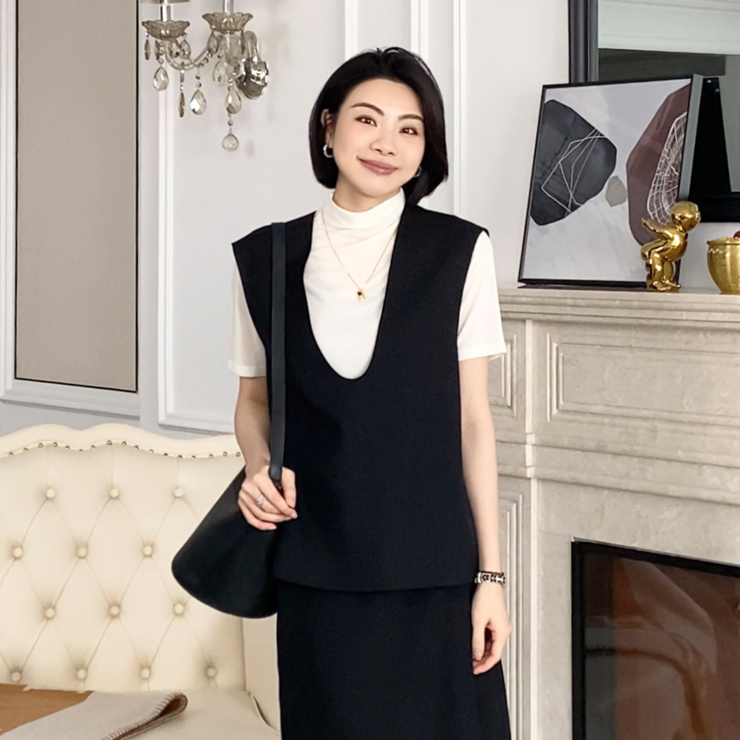 大洪洪【默序】春季新款深V领无袖背心女羊毛混纺高级感内搭马甲,女装/女士精品,马夹,淘宝优惠券,粉丝福利购,淘宝优惠卷