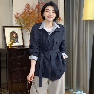 大洪洪珂芮达 亚麻翻领外套女夹克上衣 松弛派 25春老钱风狩猎装