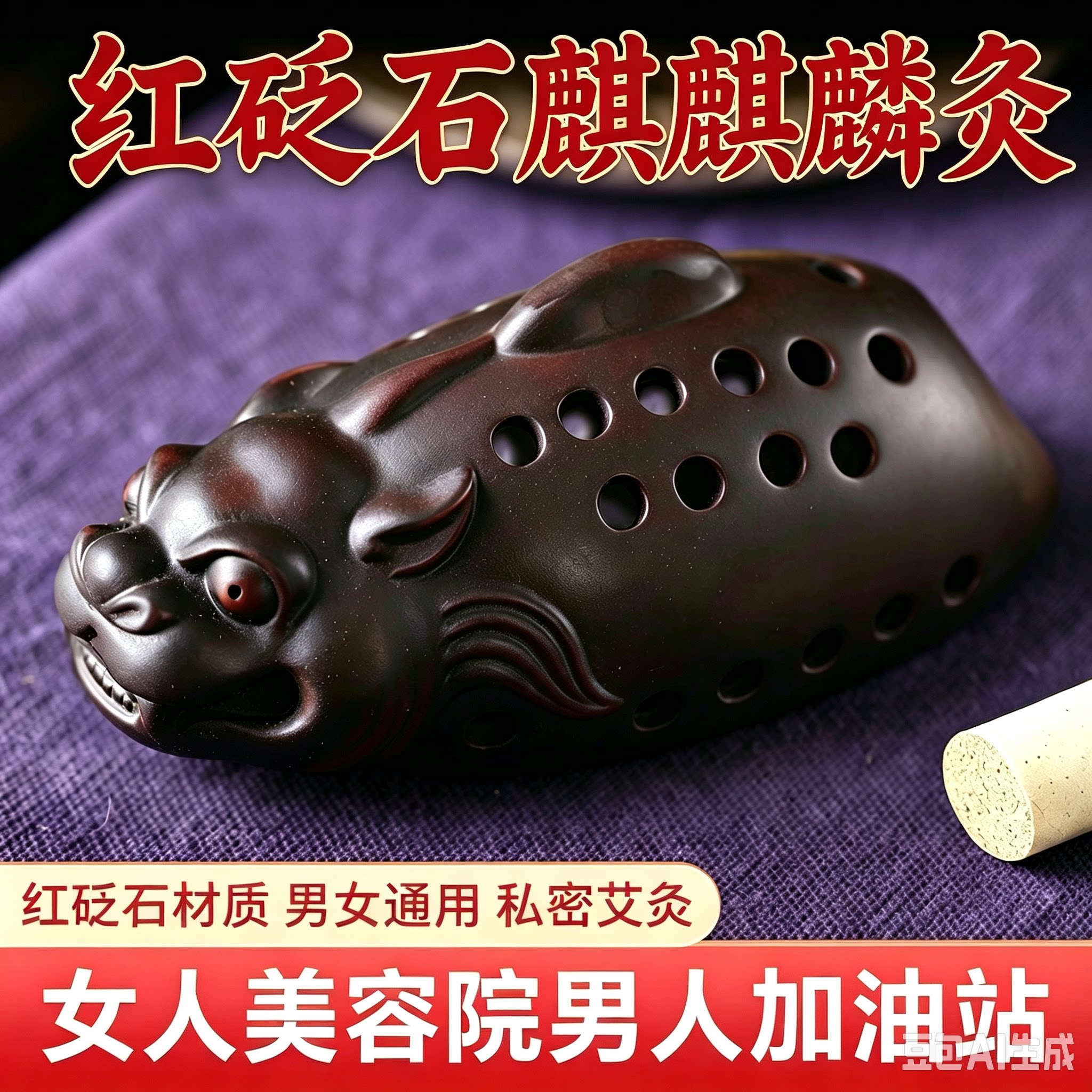 红砭石麒麟艾灸器男女通用按摩温熏调理器创意造型私密护理暖宫