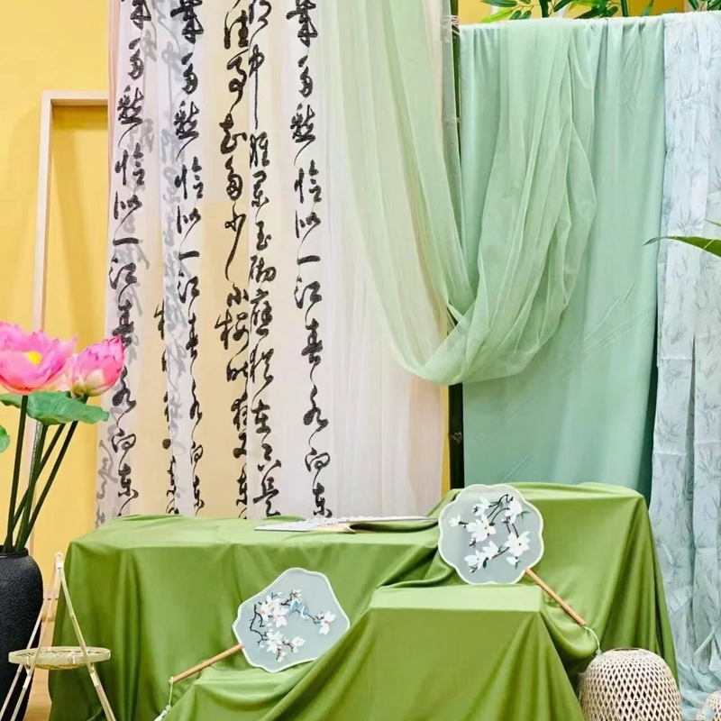 新中式国风幼儿园环创区角周岁生日布置装饰背景墙贴绿布幔纱挂画图片