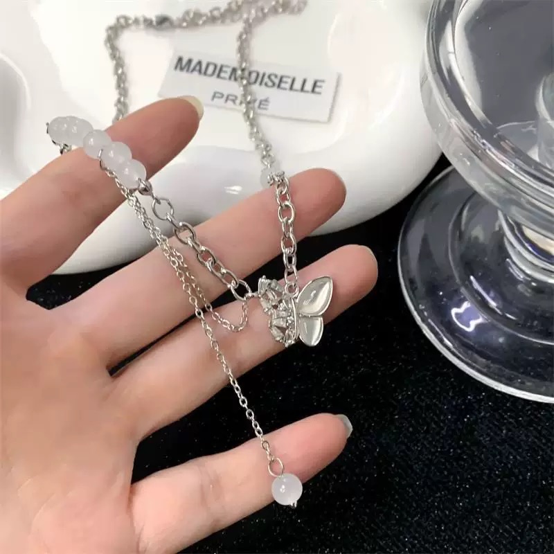 蝴蝶拼接项链女ins潮甜酷轻奢小众高级设计感锁骨链配饰颈链