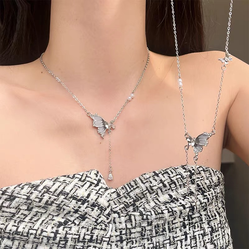 蝴蝶流苏项链女小众设计感个性颈链百搭高级感锁骨链配饰潮