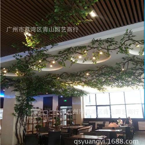 高仿真桃花树厂家供应玻璃钢真杆桃花树音乐餐吧绿化装饰缠绕藤条