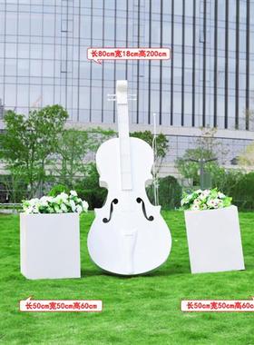 不锈钢大提琴钢琴白马拉花车雕塑售楼部婚纱摄影音符荷花道具摆件