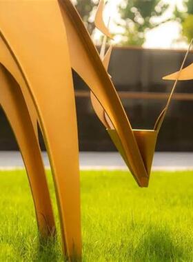 户外不锈钢几何梅花鹿雕塑售楼处地产草坪造景装饰抽象动物摆件