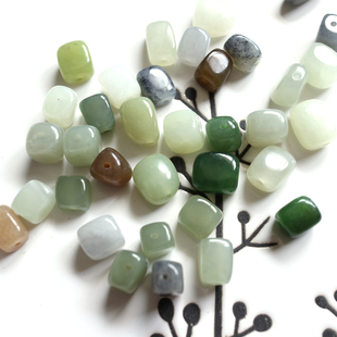 油润！天然和田玉小颗粒白玉碧玉糖料偏长方形散珠子DIY手工串珠