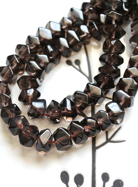 天然冰曜石茶晶平替多切角不定形中孔冲角扁颗粒7X10mm不规则DIY