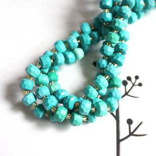 湖北蓝绿松石手工切角车轮珠5*8mm散珠子DIY手工串珠配珠单珠