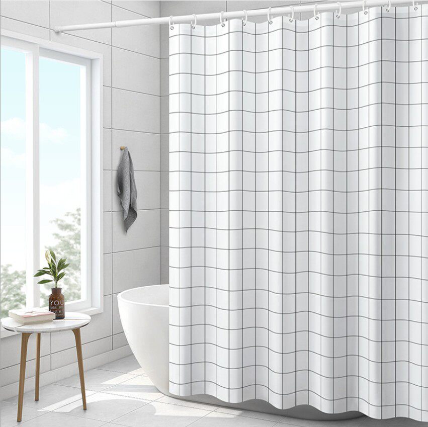 欧式清新简约酒店黑白格子加厚160g防水涤纶布浴帘浴室淋浴帘定制