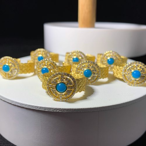 云腾阁湖北原矿玉化蓝料绿松石戒指S925纯银镶嵌