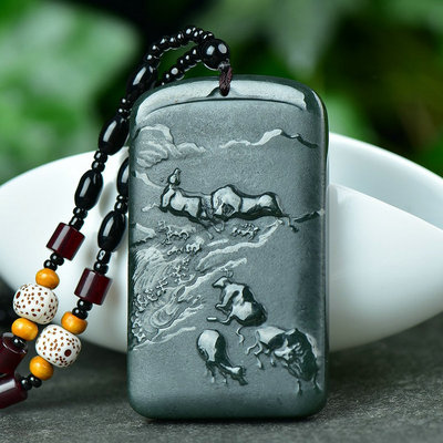 和田玉青玉生肖牛牌子挂件