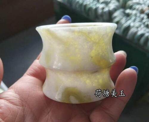 天然蓝田玉石茶杯养生玉水杯子玉杯竹节茶杯功夫酒杯养生茶具酒具