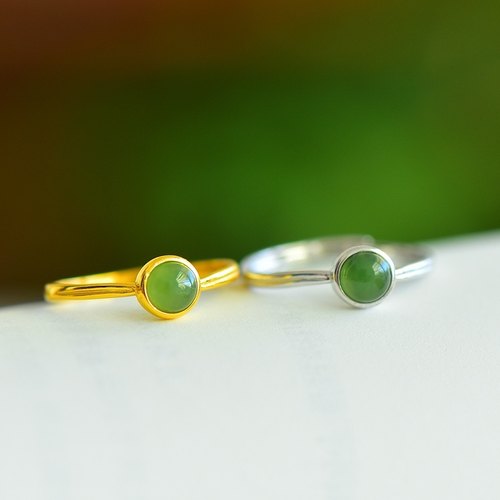 天然和田玉碧玉蛋面戒指