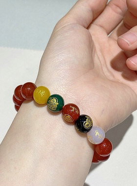 天然红玛瑙圆珠单圈手链