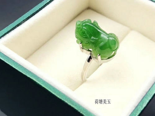 天然和田玉碧玉貔貅戒指男女925银情侣对戒情侣款防过敏指环包邮