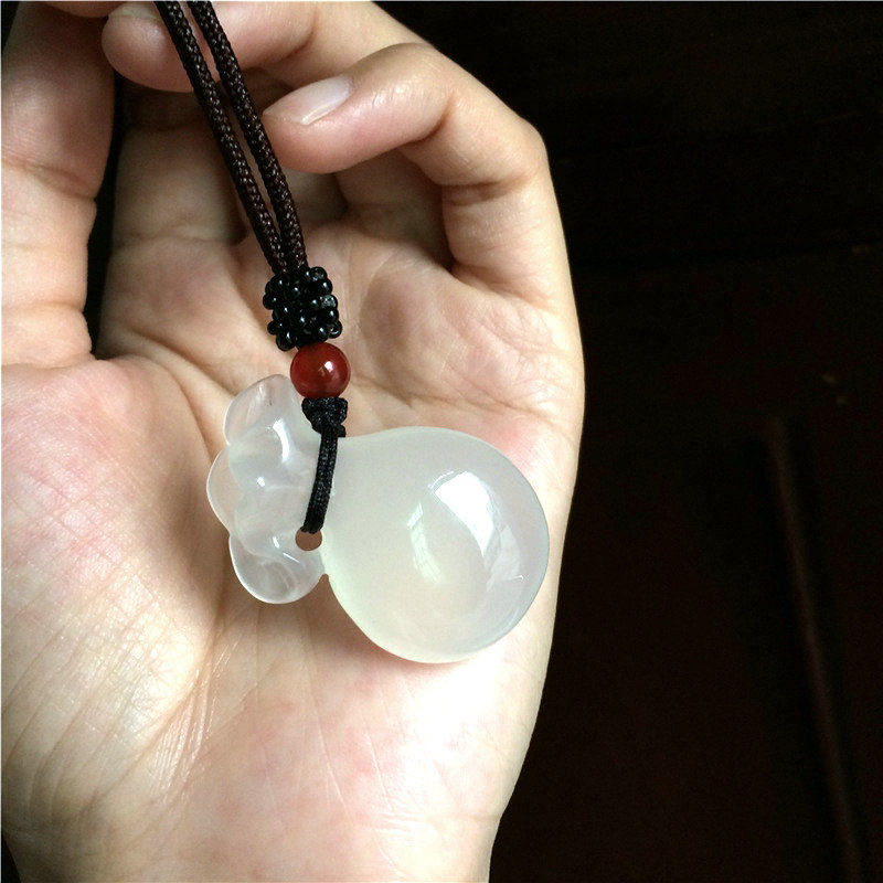 天然冰种巴西白玉髓福袋吊坠男女款钱袋八方来财男女玉佩