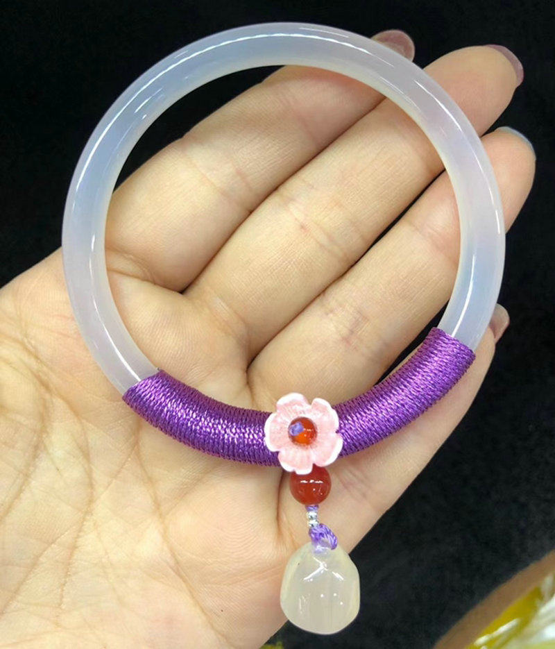 天然白玉髓玛瑙手镯叮当镯夏少女细款复古中国风汉服缠红线小莲蓬