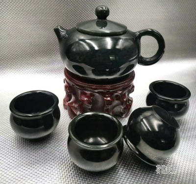茶具套装新疆和田玉青玉茶杯-高档茶具摆件100%正品包邮