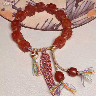 天然藏区回流老玛瑙路路通镂空手链男女款玉石筛子手串可伸缩