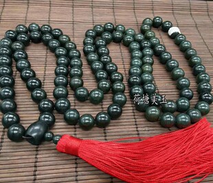 大号佛珠苦行僧佛珠念珠天然新疆和田玉青玉108颗项链圆珠链包邮