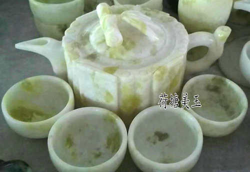 天然蓝田玉石竹节茶具阿富汗一套