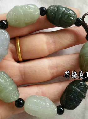 黑青玉黄口料男女款佛头手链