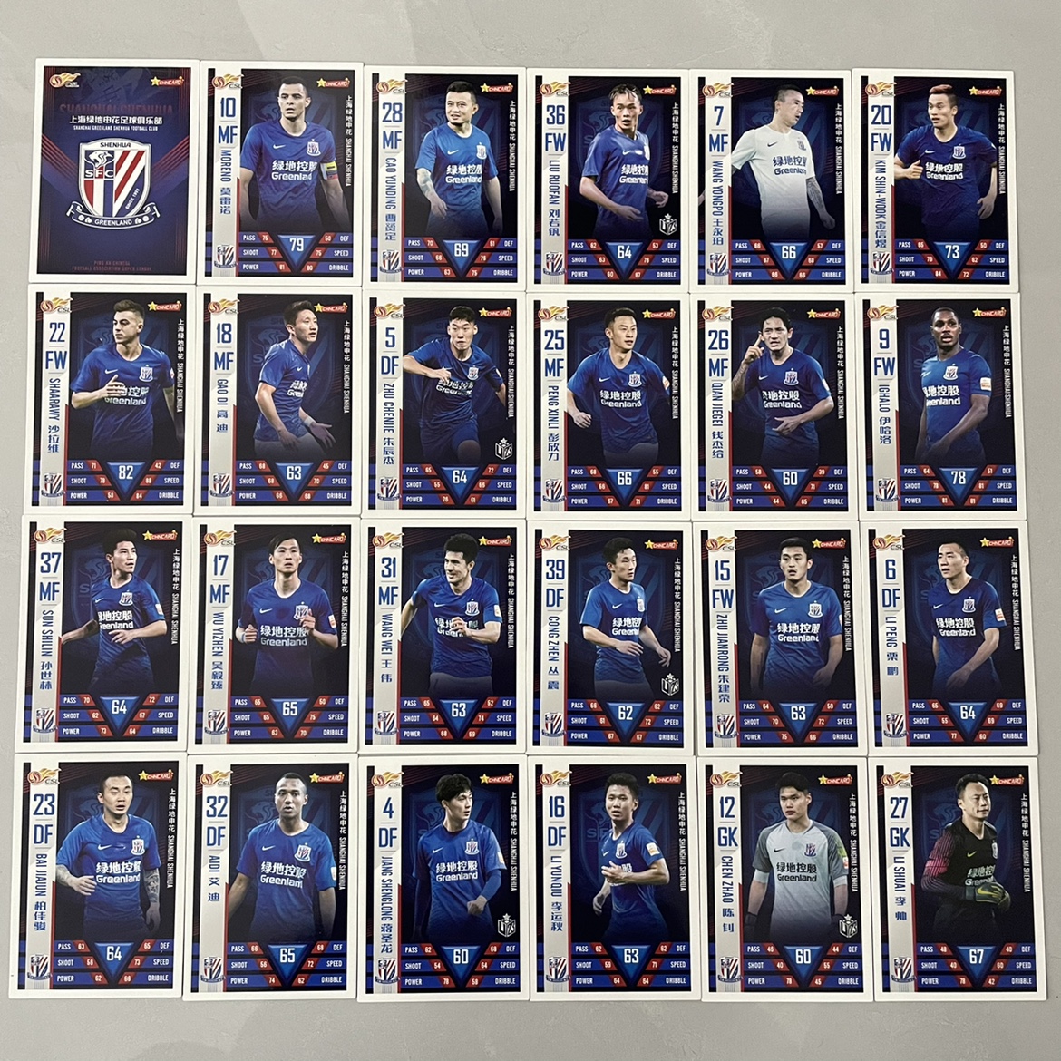 足球球星卡 中体卡业 2019中超 球迷版 上海申花 普卡全套及 单卡