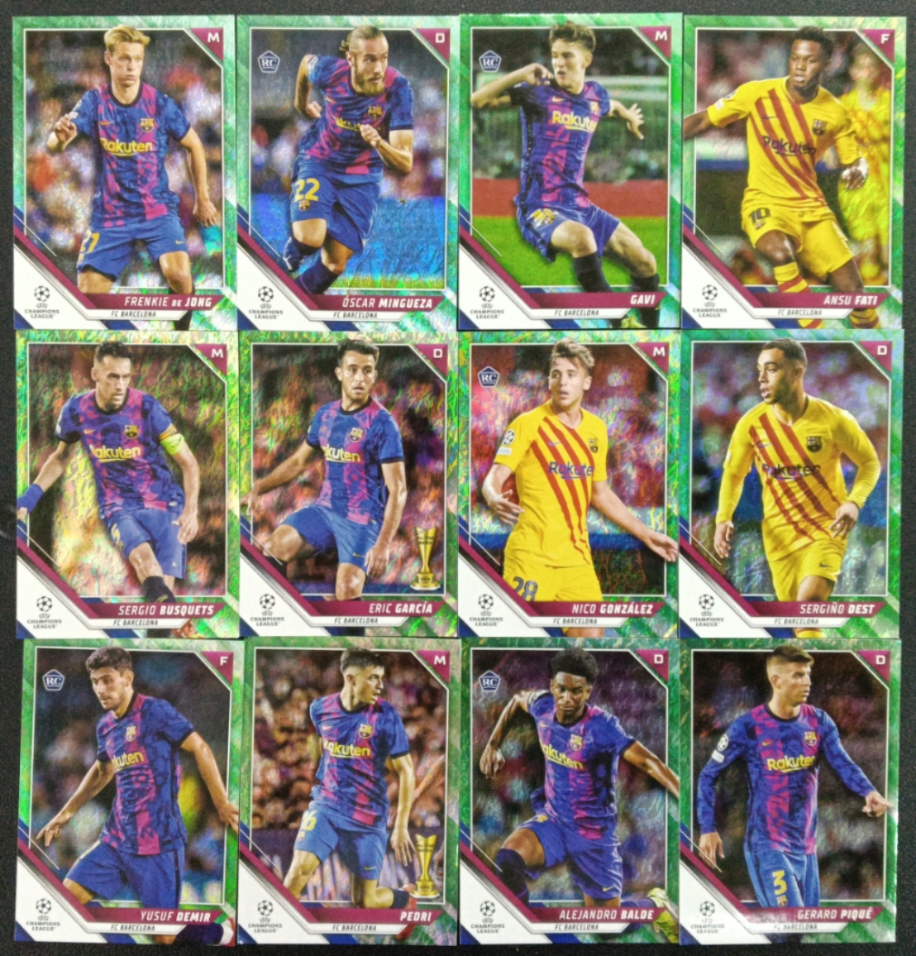 足球球星卡 topps 2021-22 欧冠 碧玉巴萨队普卡新秀卡折射全套