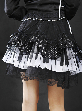 GLP LOLITA洛丽塔白色钢琴键波点蕾丝短裙61106通勤荷叶边琴键裙