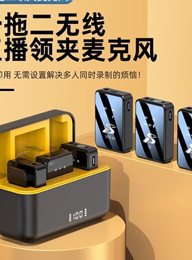 无线领夹麦克风SX12 方形无线 带充电仓 直播 收音 话筒 一拖二