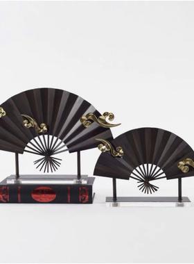 新中式金属祥云扇摆件样板房售楼处软装摆设博古架客厅玄关装饰品