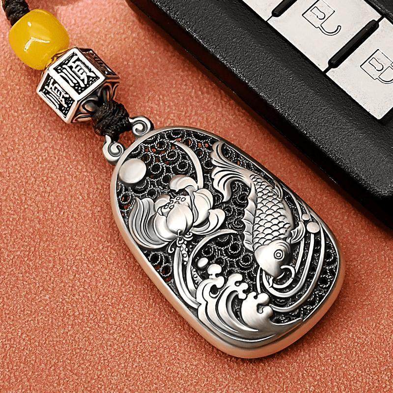 复古做旧年年有余汽车钥匙扣高档锦鲤鱼挂件男女钛银送礼车内挂饰