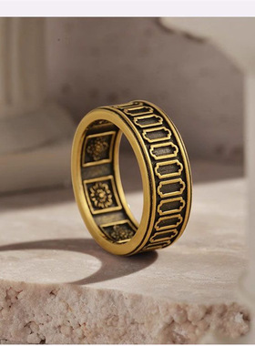 原创小众设计复古个性罗马黑金色男女开口戒指爆款