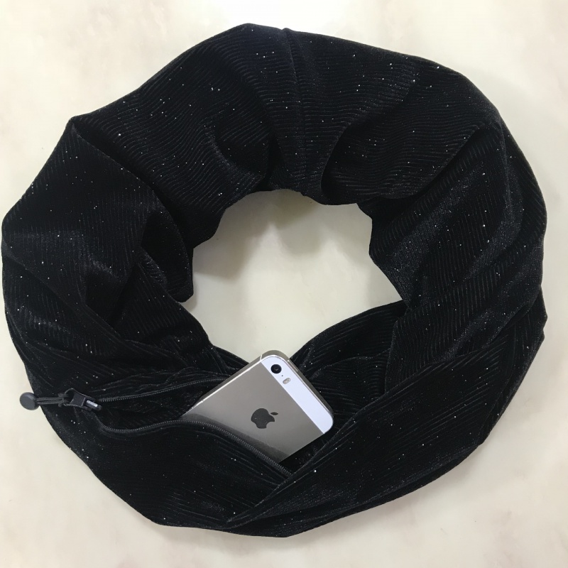 2019跨境爆款无限口袋围脖厚款拉绳手包围脖亮片发光围巾直销