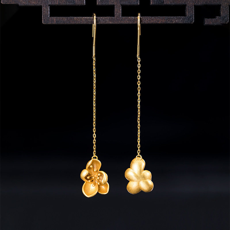 653一朵芙蕖 2024国潮宫廷复古长款莲花纯银镀金古代耳坠耳饰