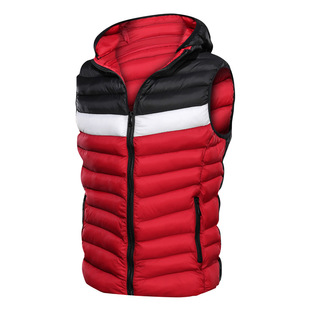 撞色马夹 休闲背心大码 速卖通2021秋冬新款 塞棉连帽马甲男韩版