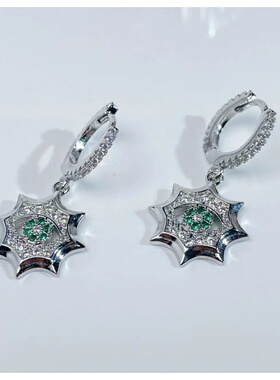 2024年新款ins潮耳饰绿色锆石太阳之眼太阳圆圈925银针耳环女耳坠