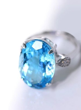 欧美16克拉仿托帕石戒指铜镀银镀