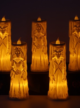 万圣节骷髅灯LED发光蜡烛恐怖装饰布置道具鬼新郎新娘情侣灯摆件