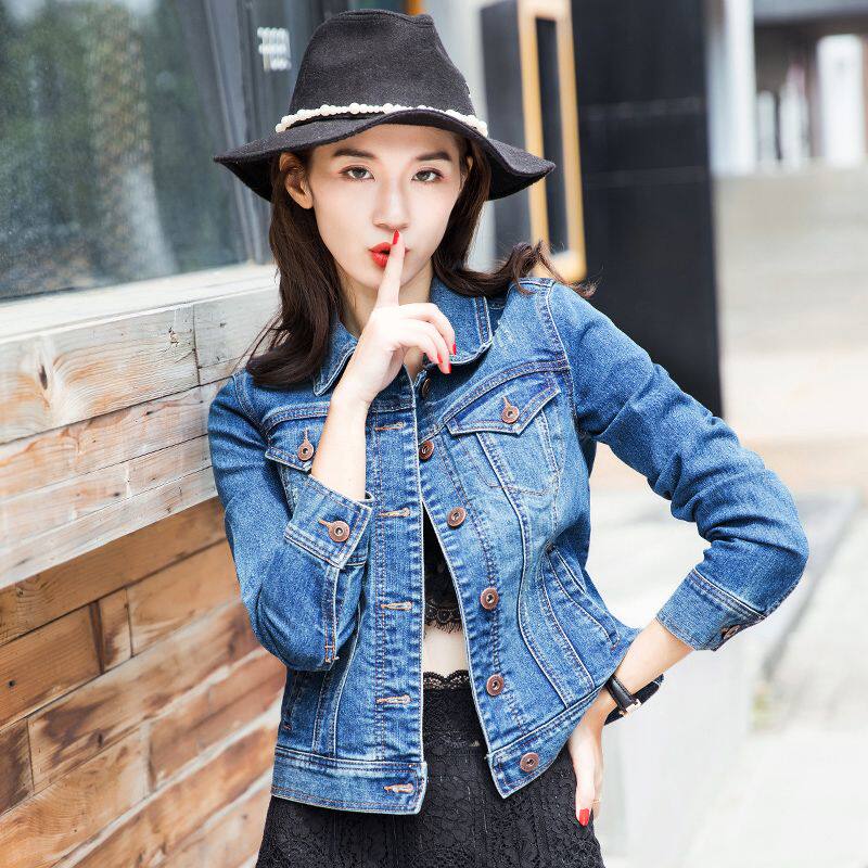 修身牛仔褂外套女中款2026春秋季装新款百搭韩版大码黑白色上衣