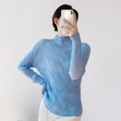 百搭打底衫 日系褶皱柳条T恤上衣女气质半高领修身 设计感时尚