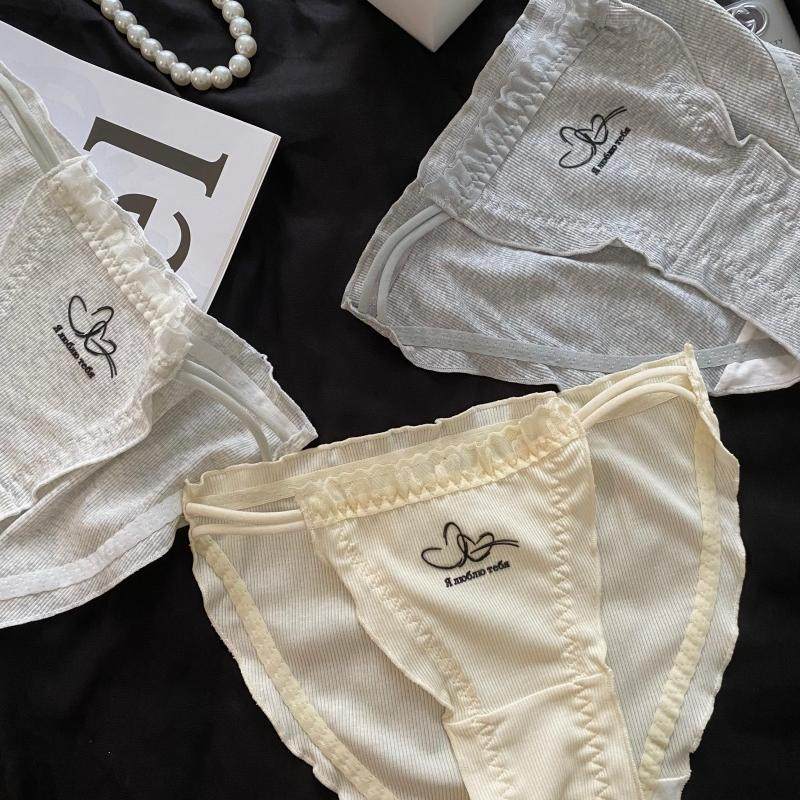 甜欲风滴胶爱心蕾丝花边透气螺纹棉细带高开叉低腰女士三角内裤,女士内衣/男士内衣/家居服,女三角裤,淘宝优惠券,粉丝福利购,淘宝优惠卷