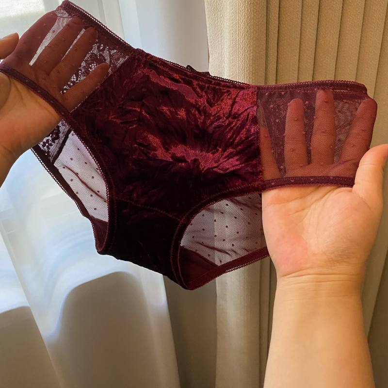 塞钠旋律金丝绒蕾丝网纱内裤女