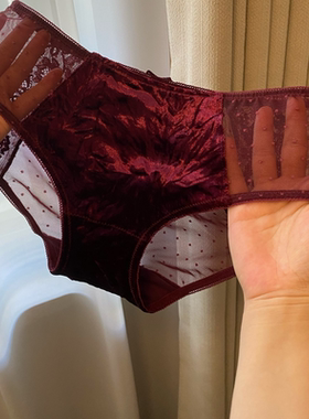 塞钠旋律纯欲性感秋冬金丝绒复古蕾丝镂空透气网纱女士三角内裤