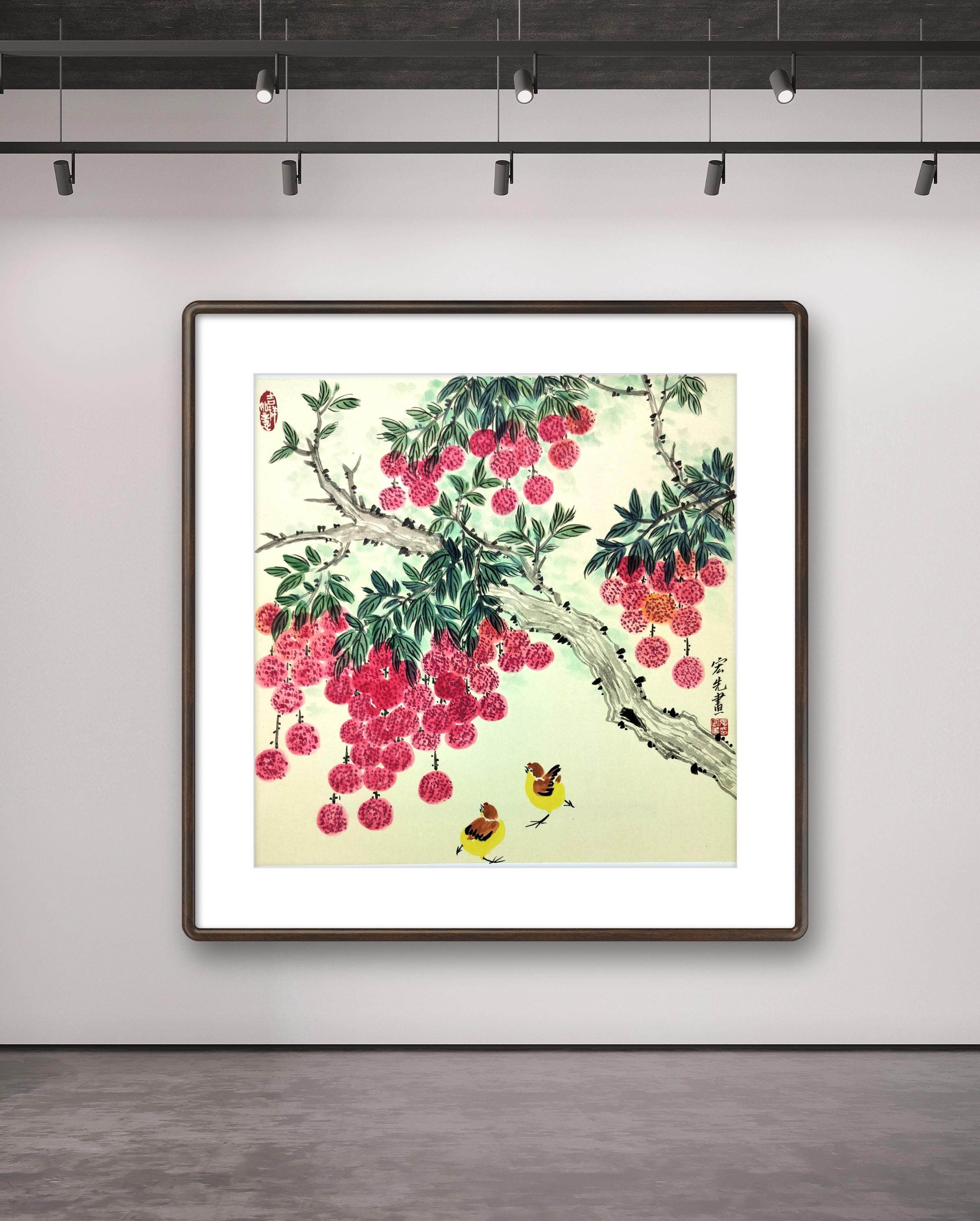 纯手绘花鸟画名家真迹收藏级国画荔枝大厅客厅书房玄关办公室挂画