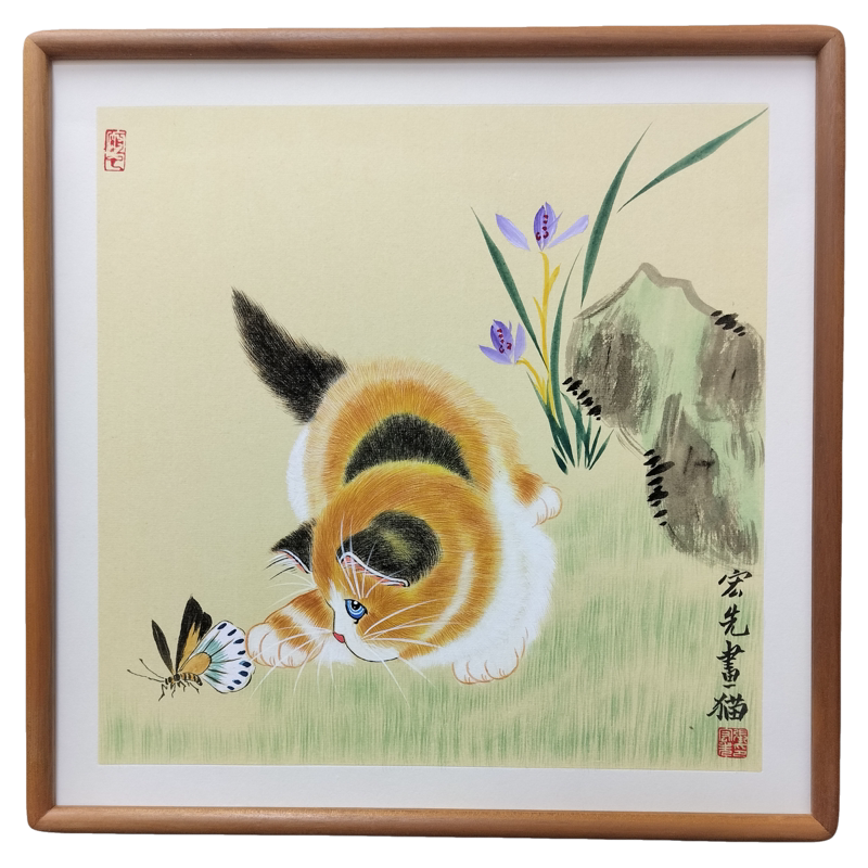 纯手绘工笔猫名家亲笔收藏级国画客厅卧室玄关过道书房装饰挂字画