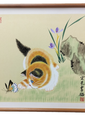 纯手绘工笔猫名家亲笔收藏级国画客厅卧室玄关过道书房装饰挂字画