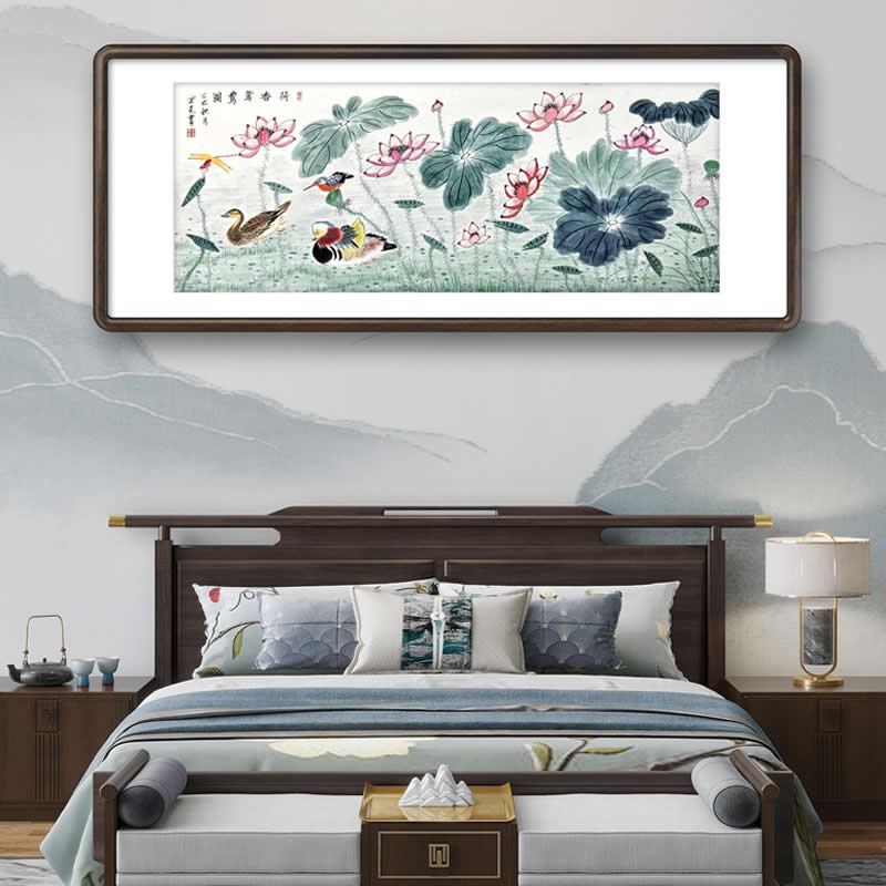 纯手绘国画荷花原创真迹大客厅沙发床头卧室书房间过道装饰挂字画图片