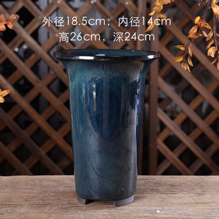 宜兴花盆绿植紫砂均釉手工精品陶瓷釉盆兰花盆专用简约窑变墨绿色