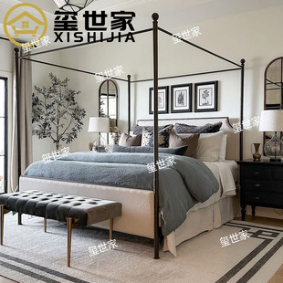 玺世家 美式复古四柱床 小户型主卧帷幔床 1.8米双人床 卧室家具